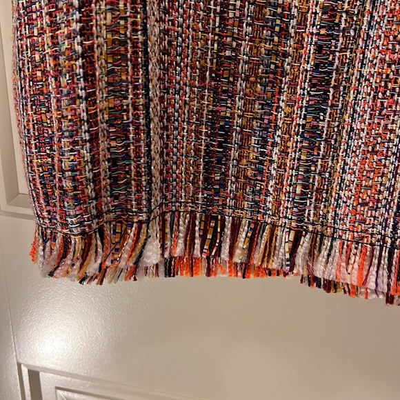 NWT Maeve Orange , Cream & Blue Tweed Mini Skirt With Fringe Hem. Size 16 - Picture 2 of 6